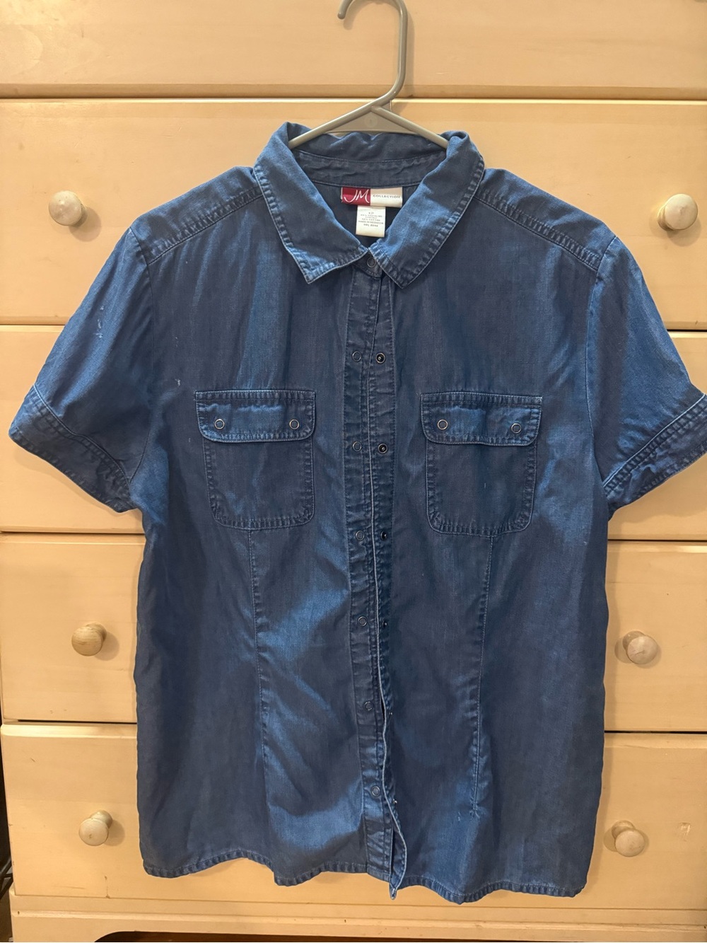 JM Collection Men's Short-Sleeve Denim Button-Down Shirt in Blue